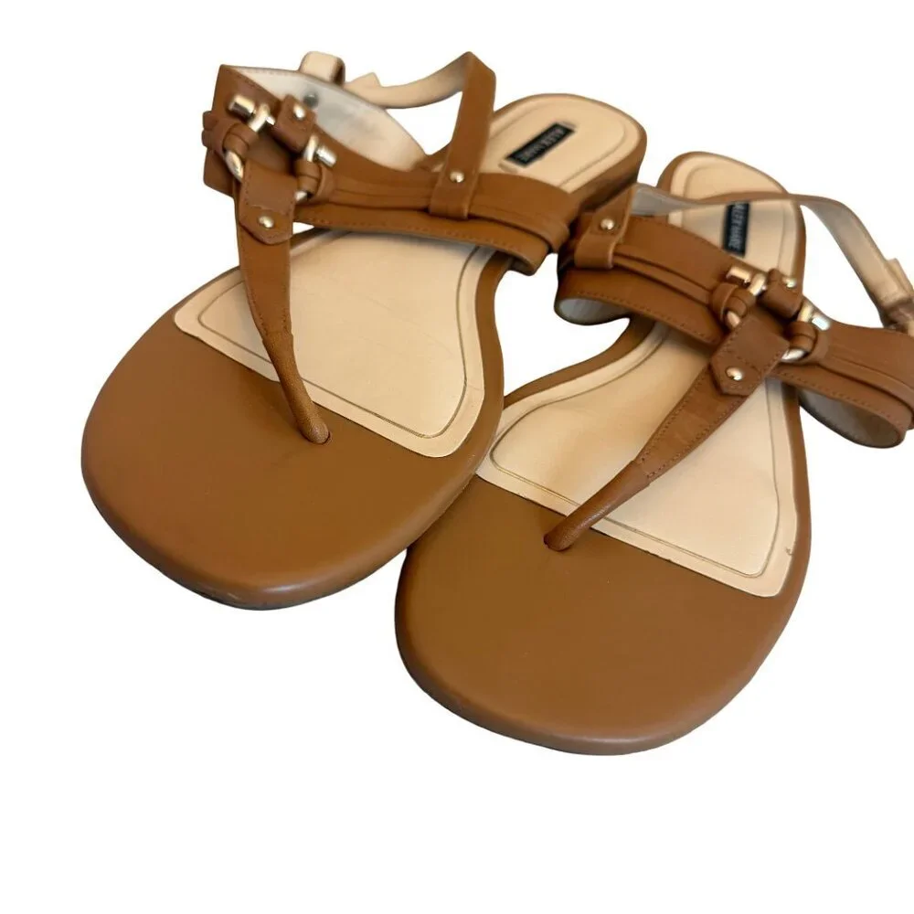 Alex Marie Tan Brown Flat Leather Sandals Buckle Comfort Classic Size 9 Women's